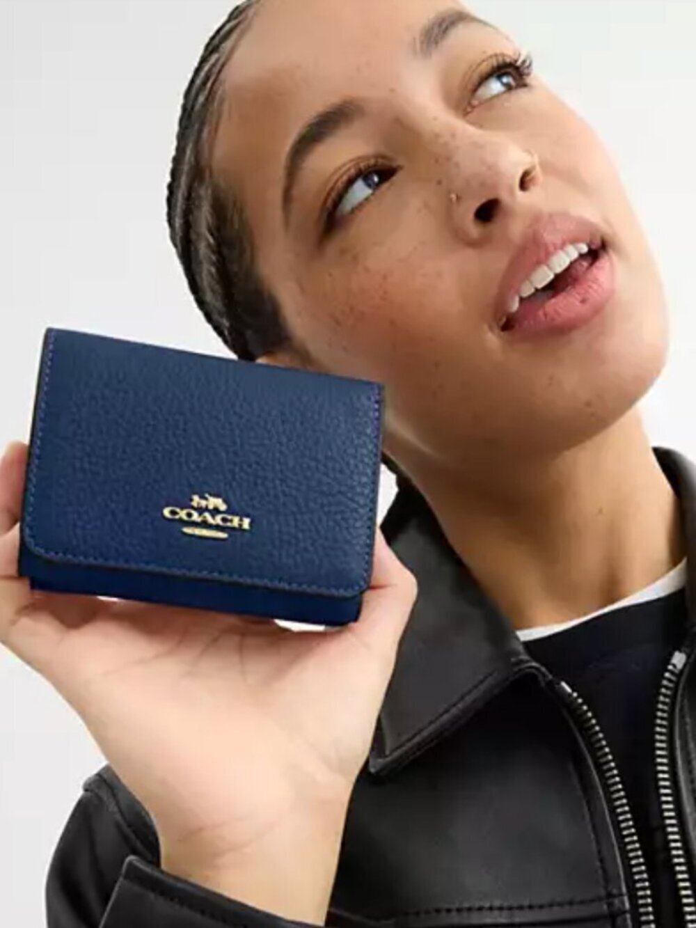 Coach Card Holder Wallet in Signature Canvas Deep Blue Tan Mini Micro Snap NWT